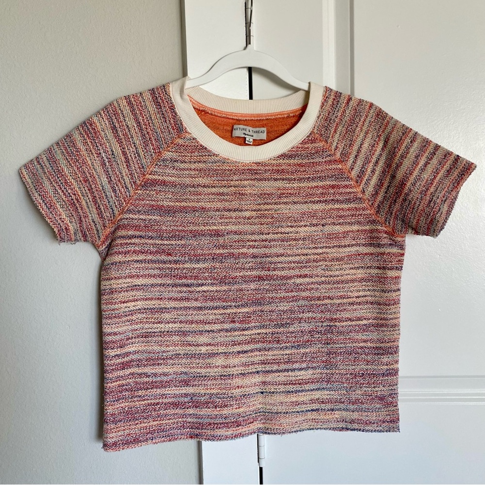 Texture & Thread Madewell Terry Cloth Tweed Striped Casual Chic Resortwear Top